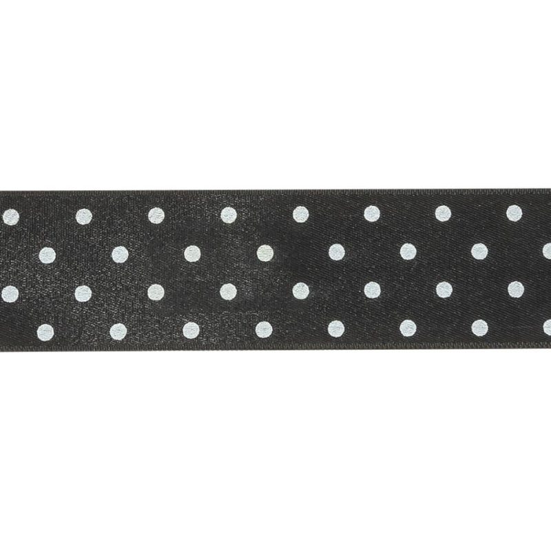 Satin | Black And Bright White Polka Dots Satin Ribbon – 1" Ribbons Bright White