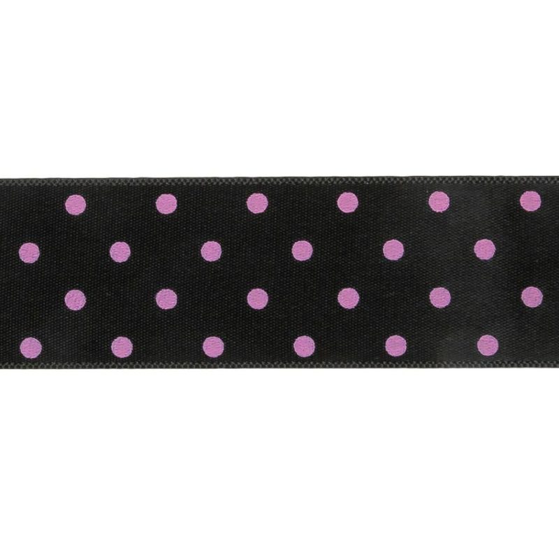 Satin | Black And Purple Polka Dot Satin Ribbon – 1" Printed Anthracite