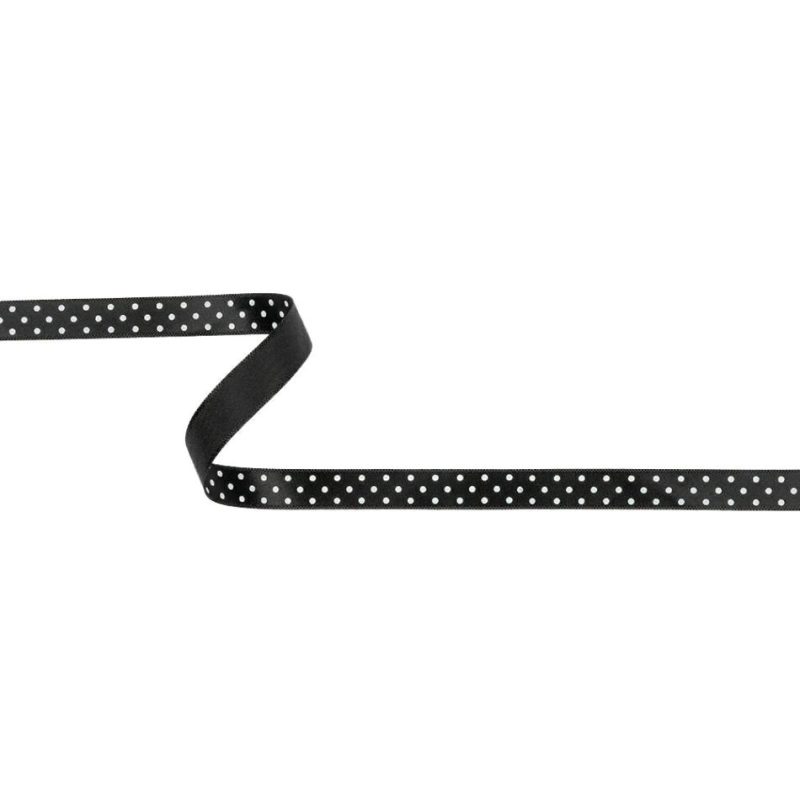 Satin | Black And White Polka Dot Satin Ribbon – 0.375" Printed Printed