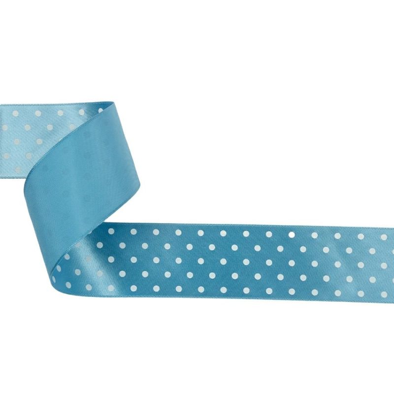 Satin | Blue And White Polka Dot Satin Ribbon – 1.5" Printed Printed