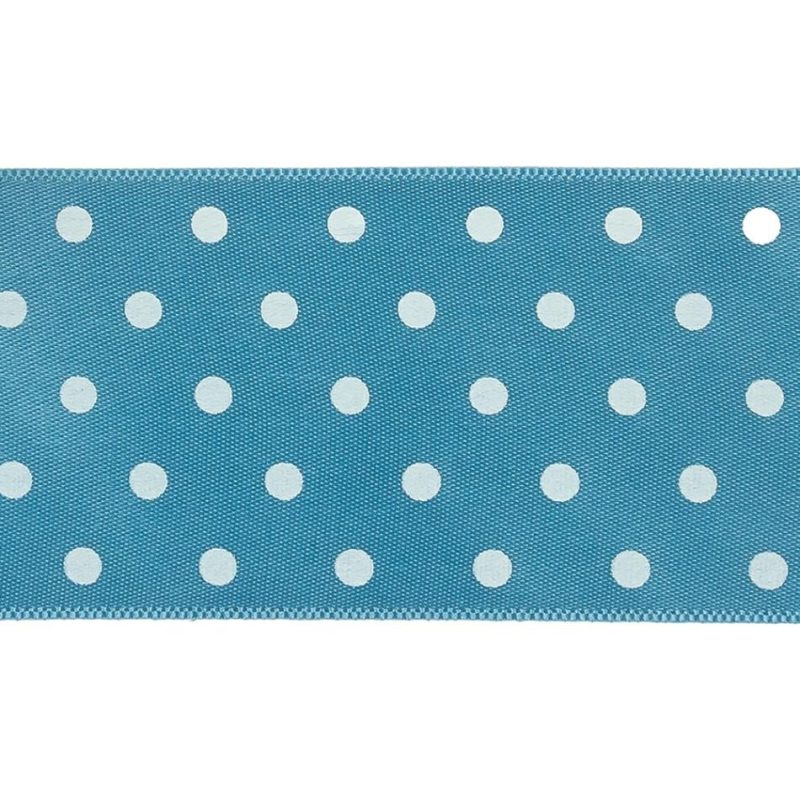 Satin | Blue And White Polka Dot Satin Ribbon – 1.5" Printed Printed