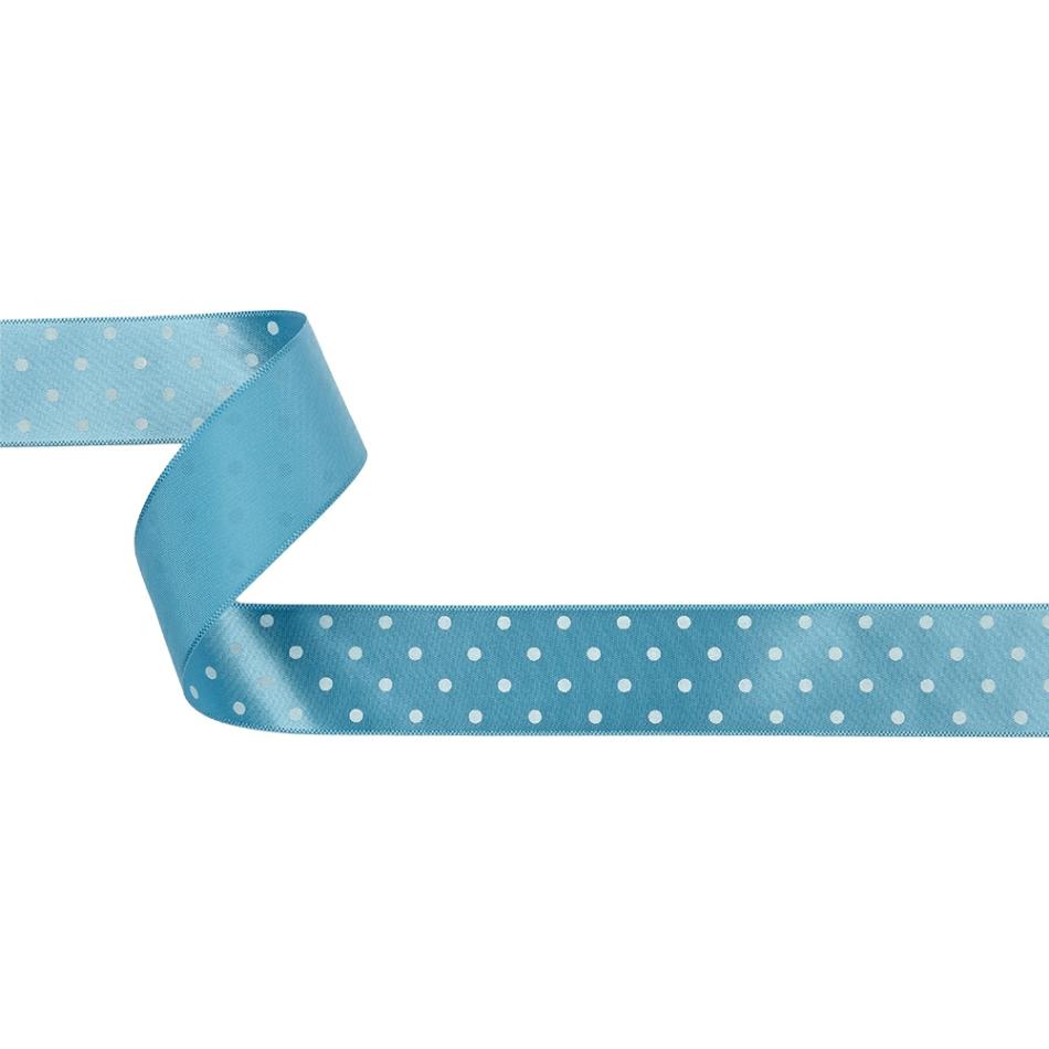 Satin | Blue And White Polka Dot Satin Ribbon – 1" Printed Printed