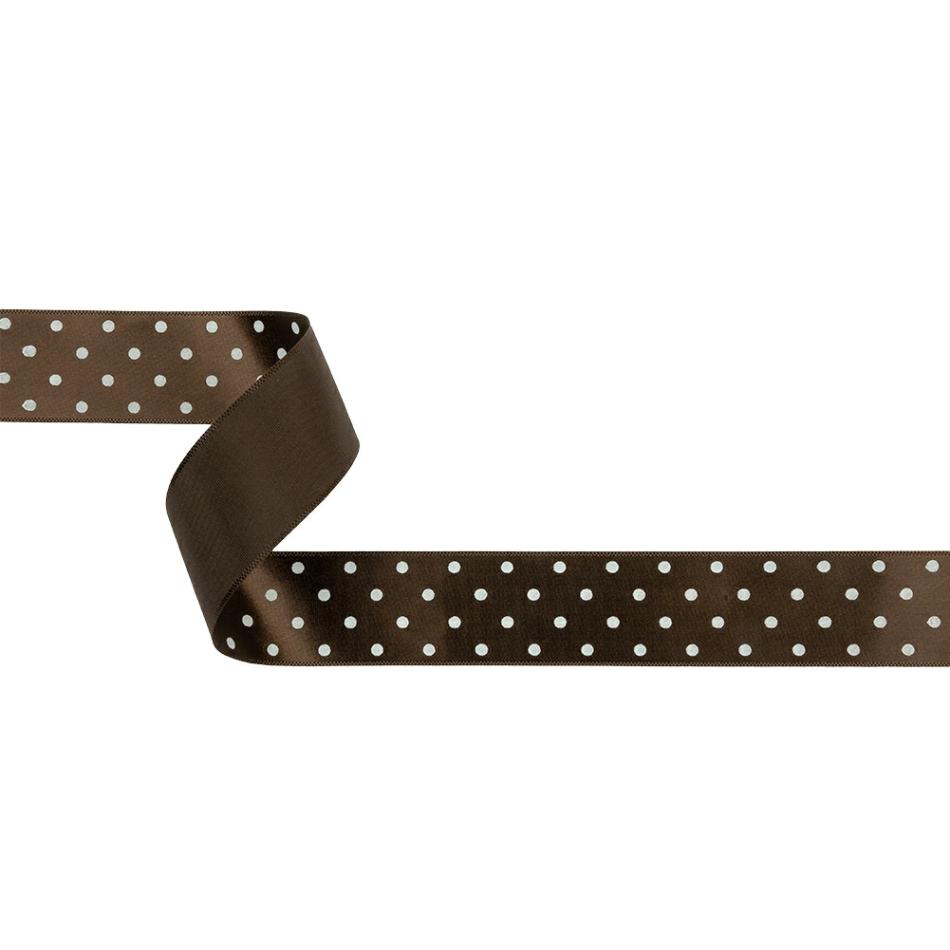 Satin | Brown And White Polka Dot Satin Ribbon – 1" Printed Printed