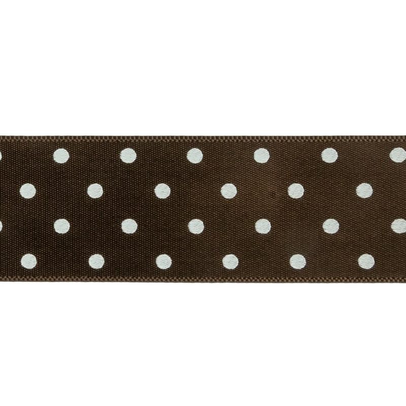 Satin | Brown And White Polka Dot Satin Ribbon – 1" Printed Printed