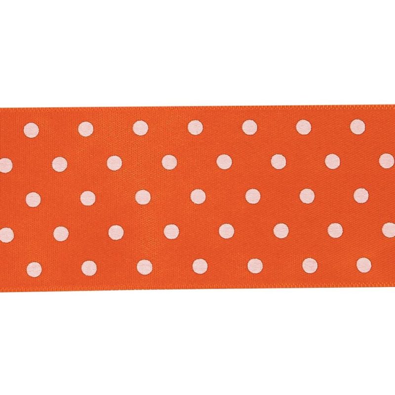 Satin | Carrot And Bright White Polka Dots Satin Ribbon – 1.5" Ribbons Carrot,Bright White