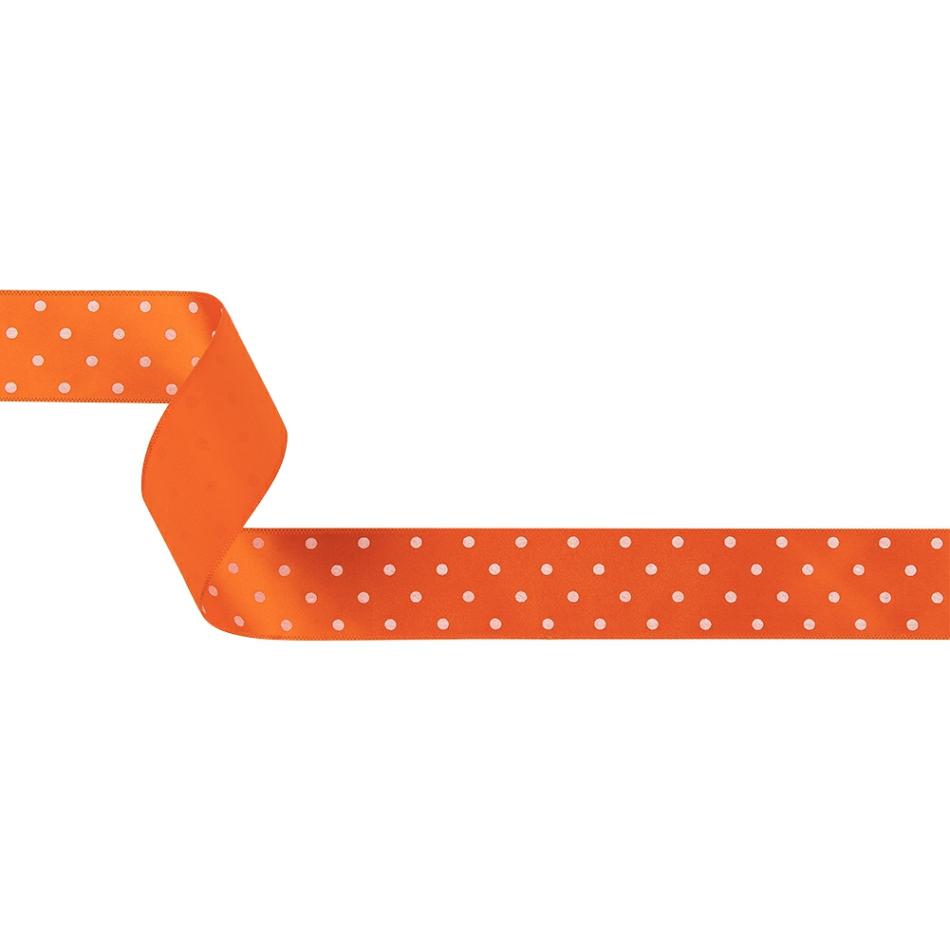 Satin | Carrot And Bright White Polka Dots Satin Ribbon – 1" Ribbons Carrot,Bright White