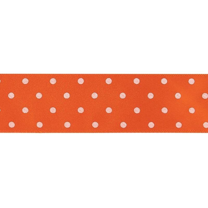 Satin | Carrot And Bright White Polka Dots Satin Ribbon – 1" Ribbons Carrot,Bright White