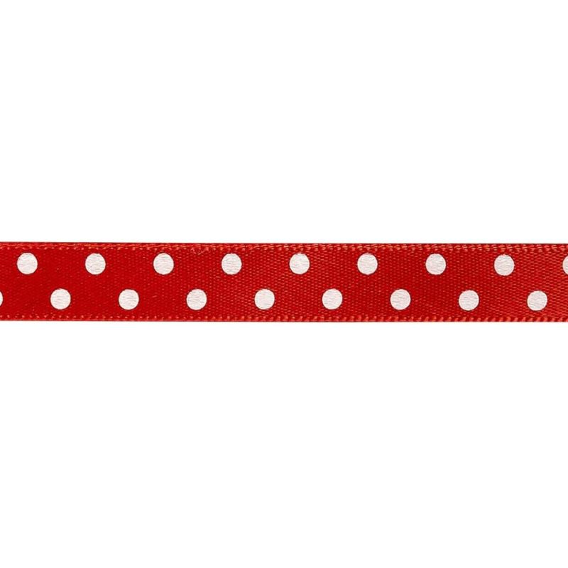 Satin | Chinese Red And White Polka Dots Satin Ribbon – 0.375" Ribbons Chinese Red,White