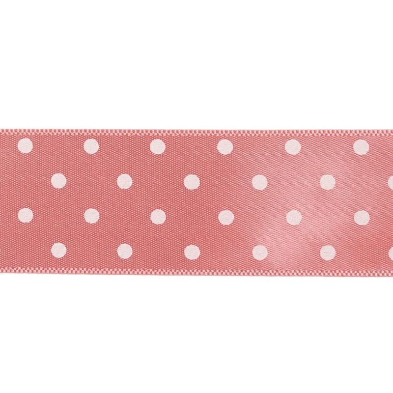 Satin | Flamingo And White Polka Dot Satin Ribbon – 1" Printed Printed