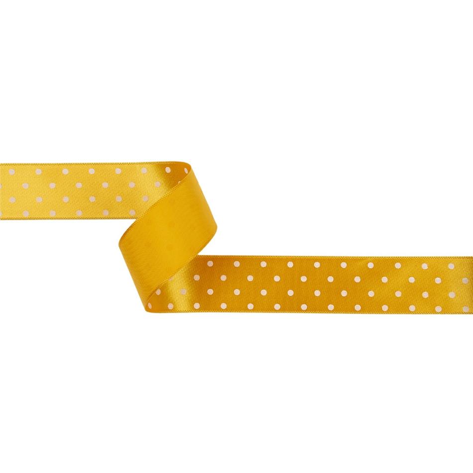 Satin | Golden Yellow And White Polka Dot Satin Ribbon – 1" Printed Printed