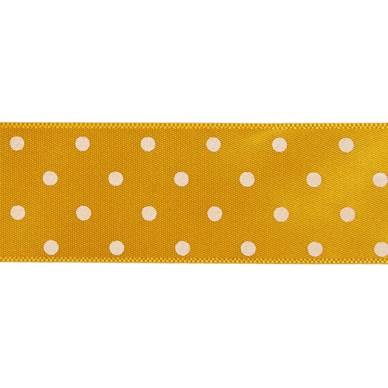 Satin | Golden Yellow And White Polka Dot Satin Ribbon – 1" Printed Printed