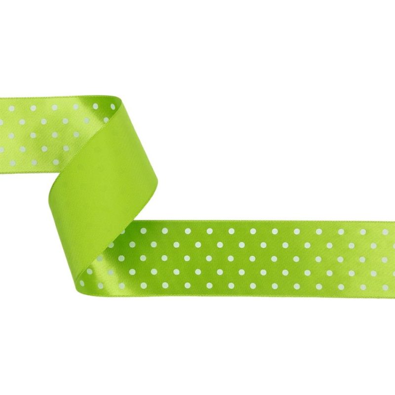 Satin | Lime And White Polka Dot Satin Ribbon – 1.5" Printed Printed