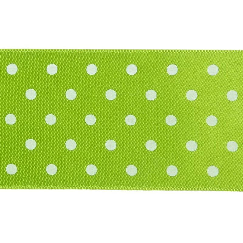 Satin | Lime And White Polka Dot Satin Ribbon – 1.5" Printed Printed