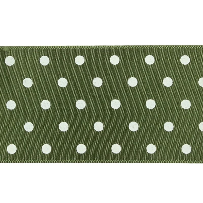 Satin | Moss And White Polka Dot Satin Ribbon – 1.5" Printed Printed