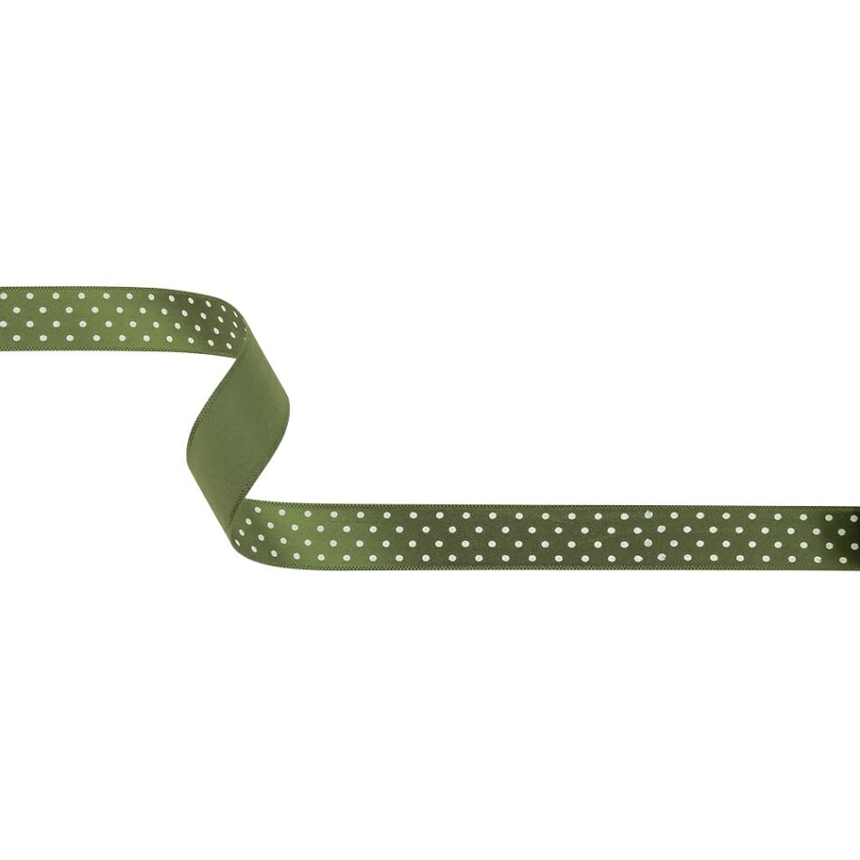 Satin | Olive And White Polka Dots Satin Ribbon – 0.625" Ribbons Satin