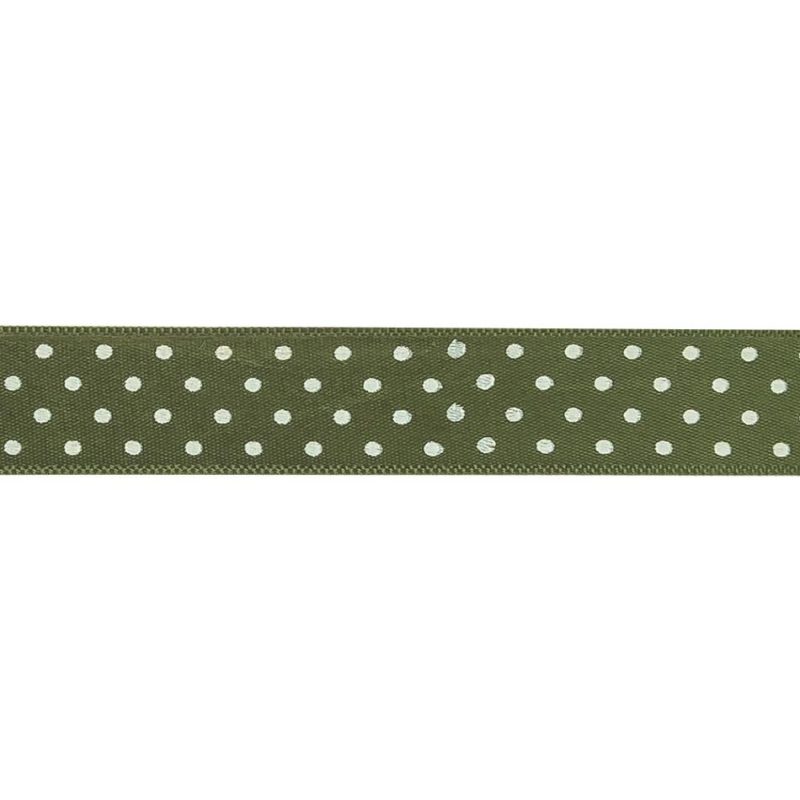 Satin | Olive And White Polka Dots Satin Ribbon – 0.625" Ribbons Satin