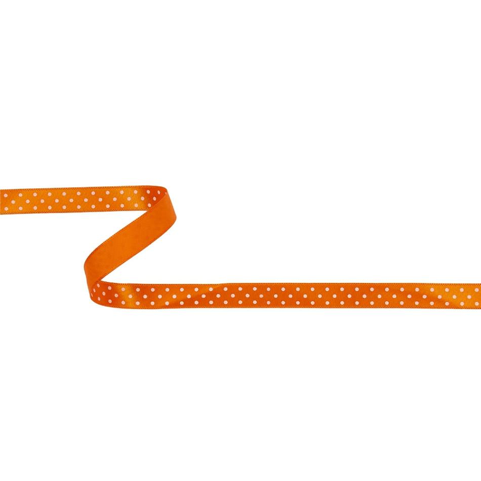 Satin | Orange And White Polka Dot Satin Ribbon – 0.375" Printed Printed