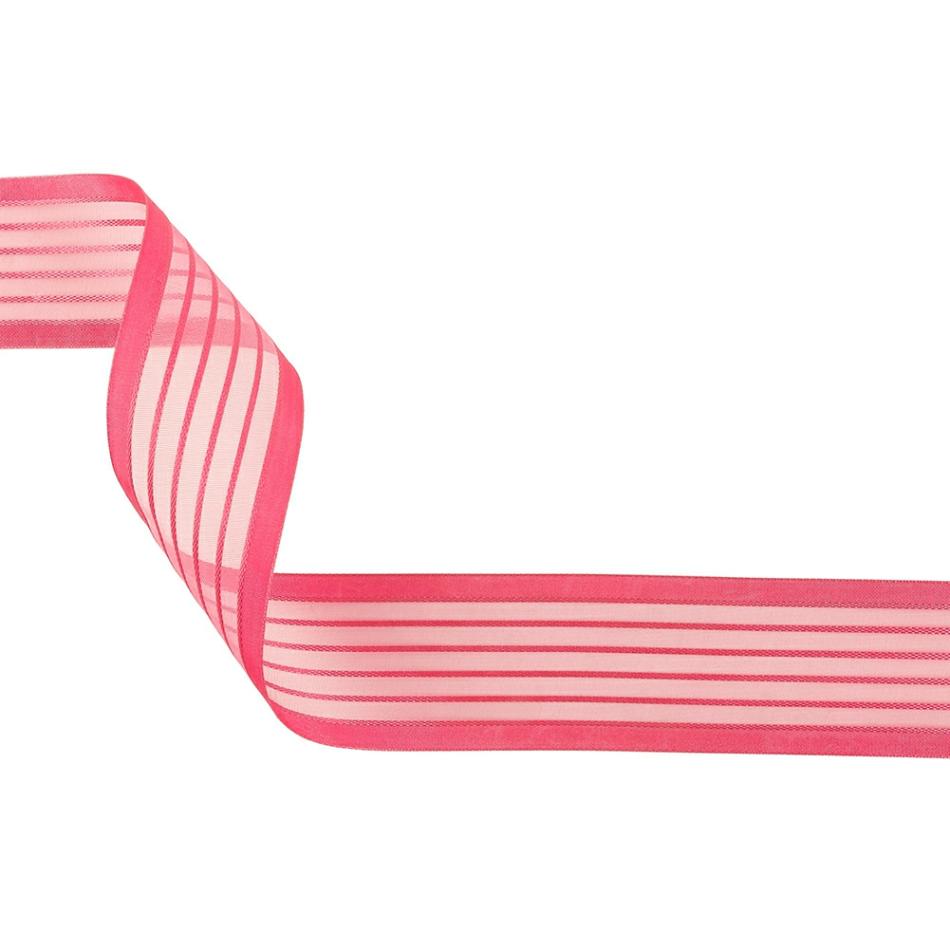 Satin | Pink Striped Sheer Ribbon With Opaque Borders – 1.5" Ribbons Satin