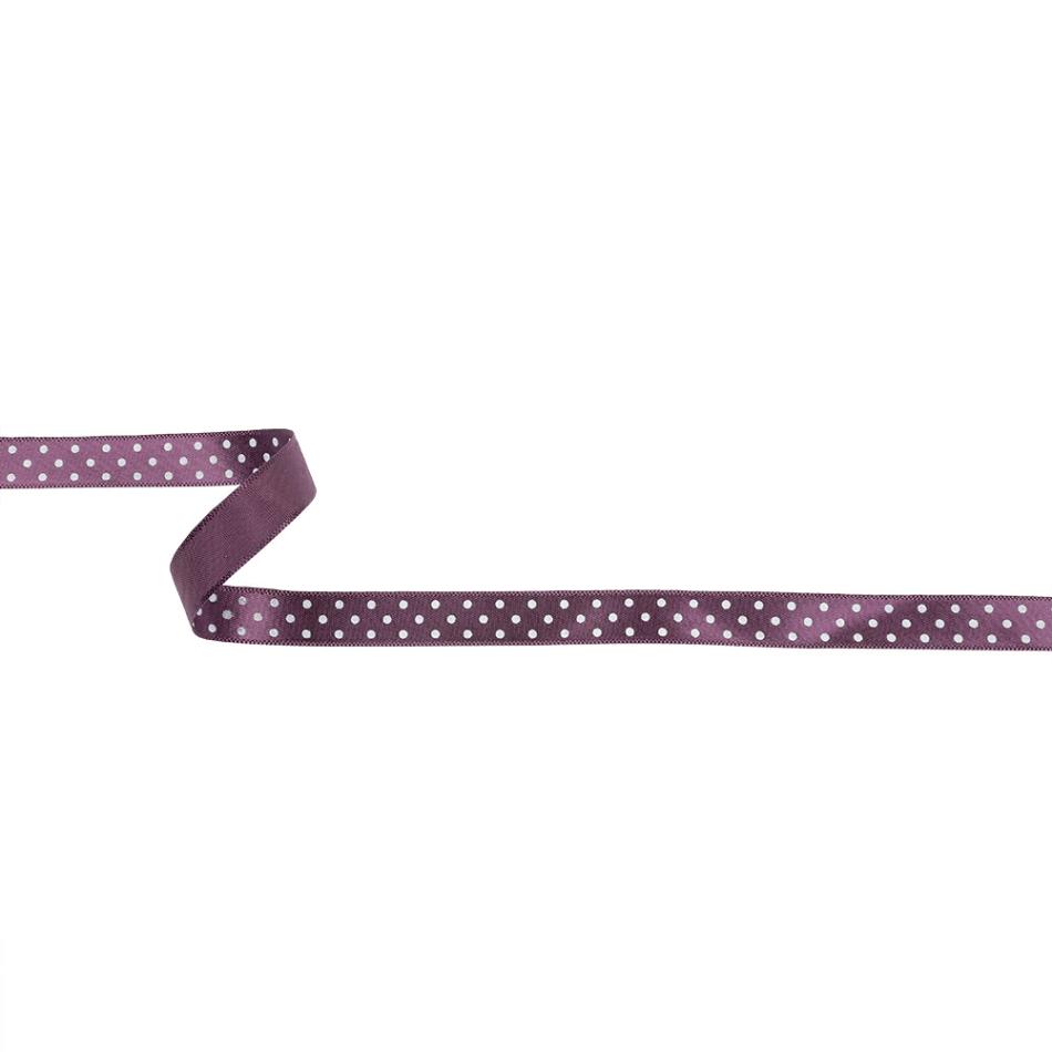 Satin | Purple And White Polka Dot Satin Ribbon – 0.375" Printed Printed