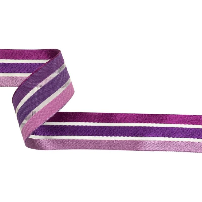 Satin | Shades Of Purple Satin-Faced Stripes And Mesh Ribbon – 1.625" Ribbons Satin