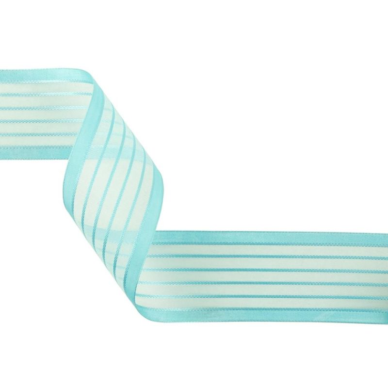 Satin | Turquoise Striped Sheer Ribbon With Opaque Borders – 1.5" Ribbons Satin