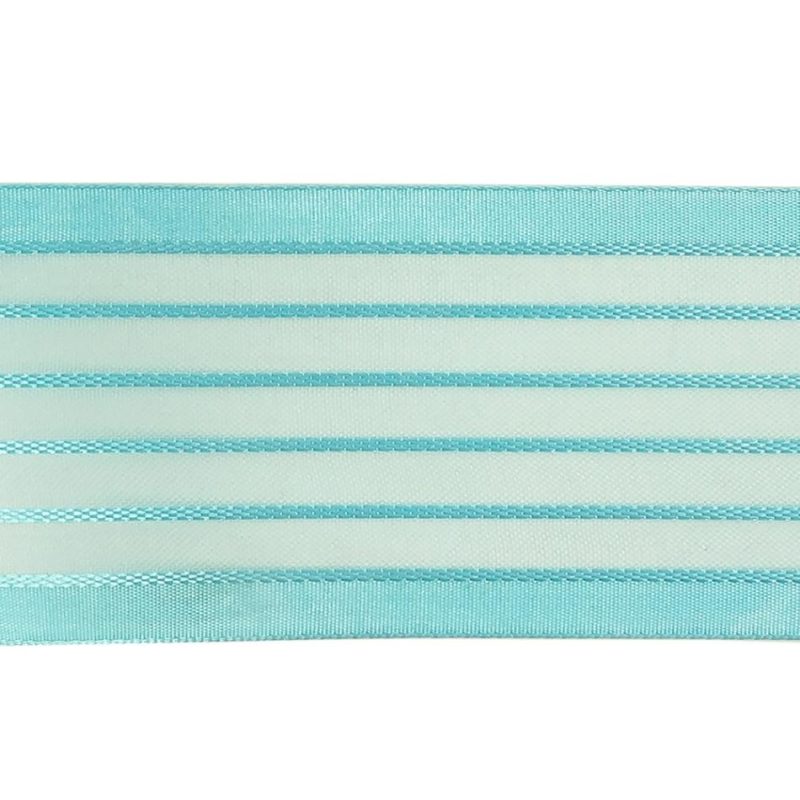 Satin | Turquoise Striped Sheer Ribbon With Opaque Borders – 1.5" Ribbons Satin