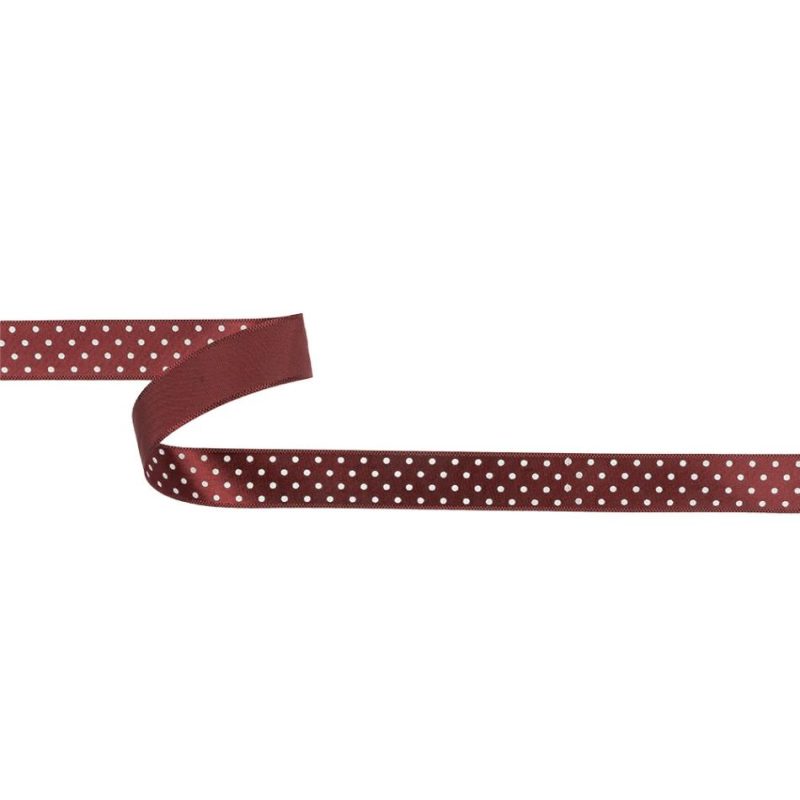 Satin | Wine Red And White Polka Dot Satin Ribbon – 0.625" Printed Printed