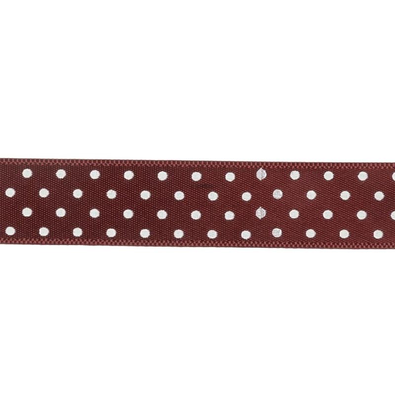 Satin | Wine Red And White Polka Dot Satin Ribbon – 0.625" Printed Printed