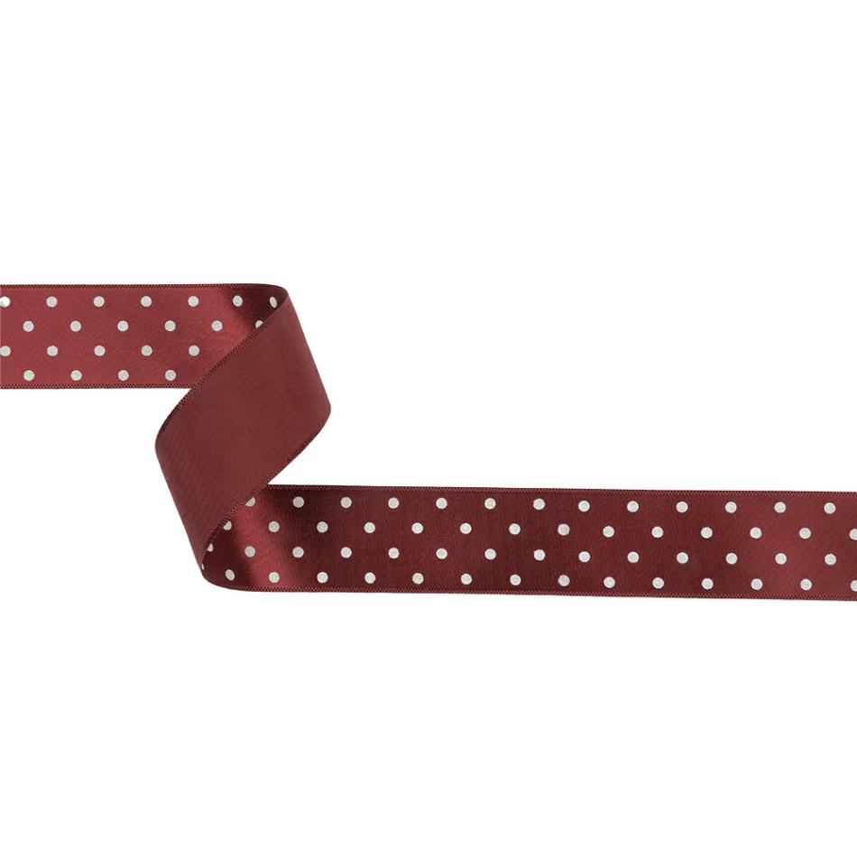 Satin | Wine Red And White Polka Dot Satin Ribbon – 1" Printed Printed