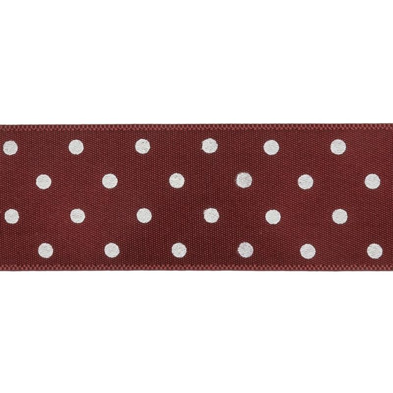 Satin | Wine Red And White Polka Dot Satin Ribbon – 1" Printed Printed