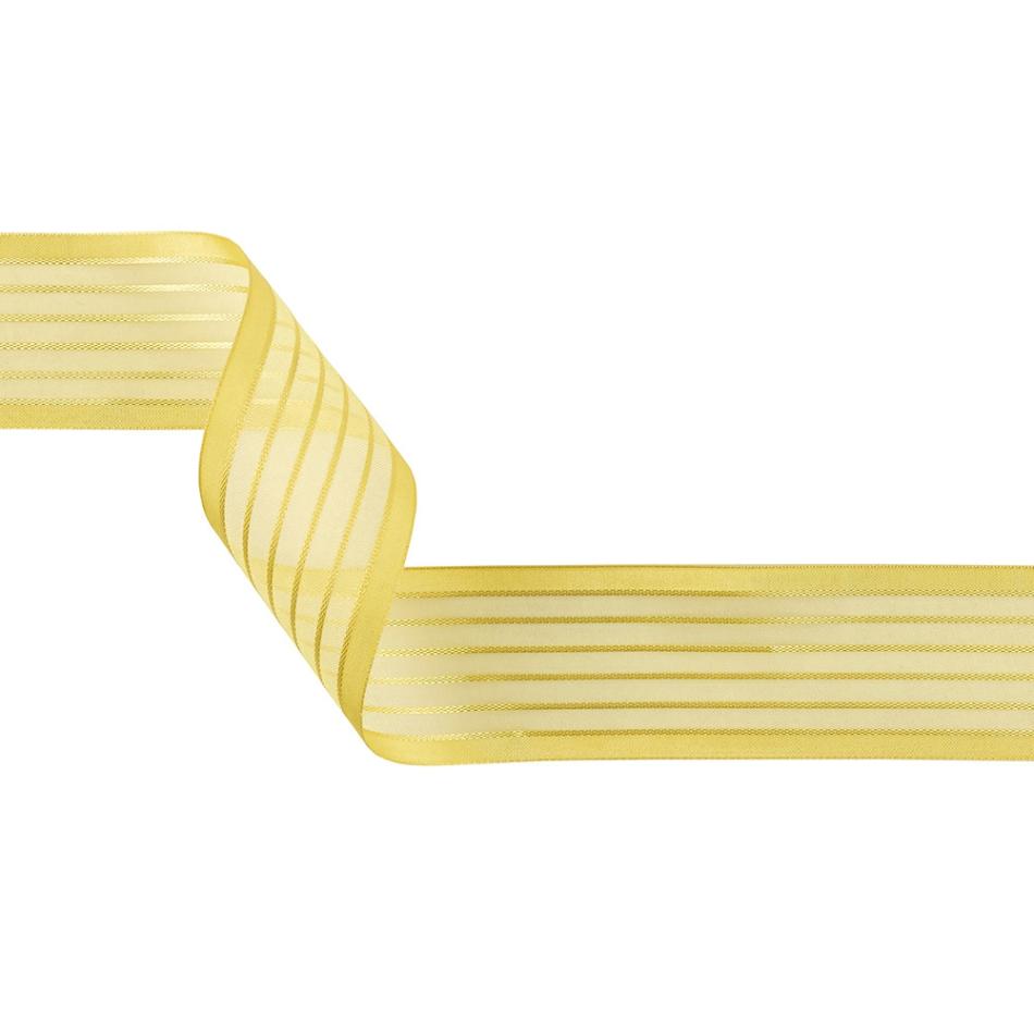 Satin | Yellow Striped Sheer Ribbon With Opaque Borders – 1.5" Ribbons Satin