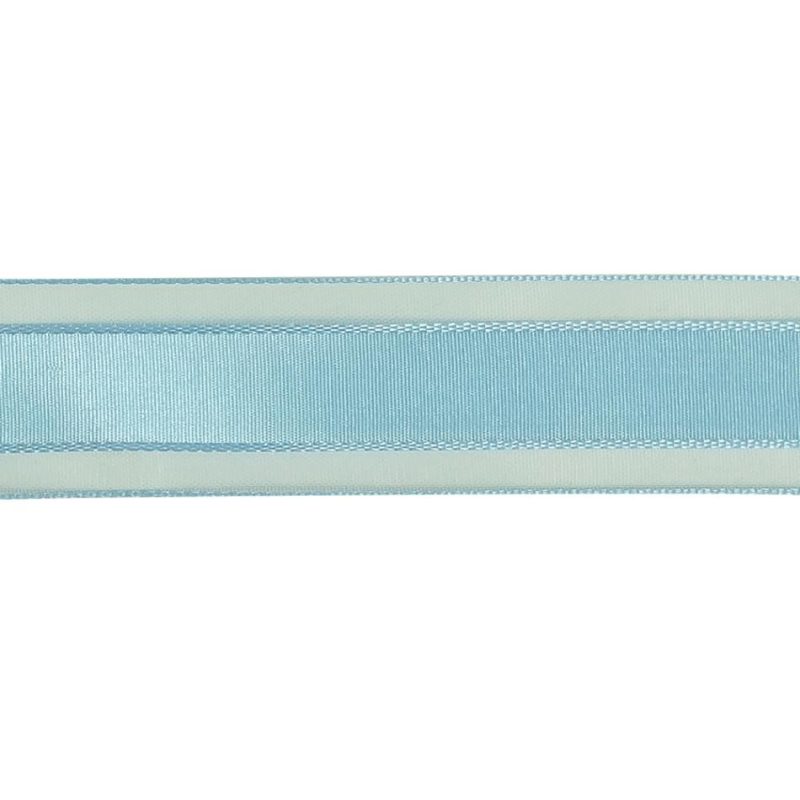 Sheer | Baby Blue Woven Ribbon With Sheer Organza Borders – 1" Ribbons Sheer