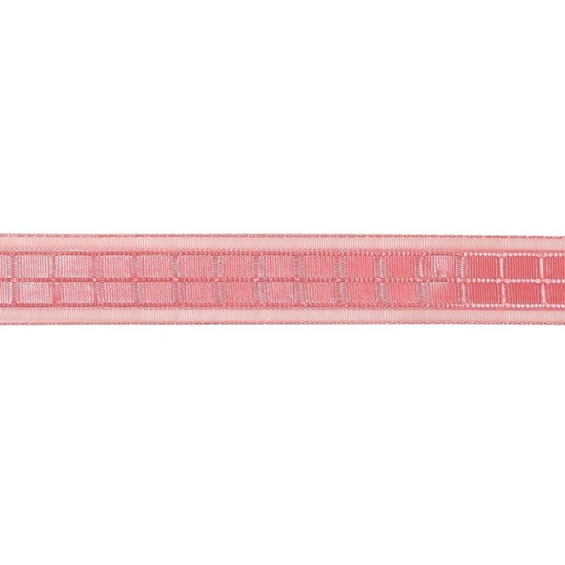 Sheer | Bubblegum Pink Windowpane Checks And Sheer Borders Woven Ribbon – 0.625" Ribbons Sheer