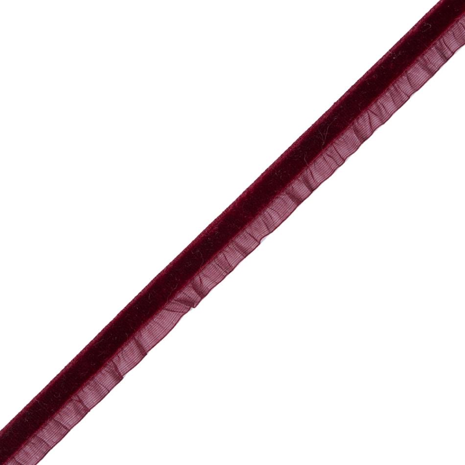 Sheer | Burgundy Stretch Velvet With Sheer Gathered Trim – 0.5" Ribbons Burgundy