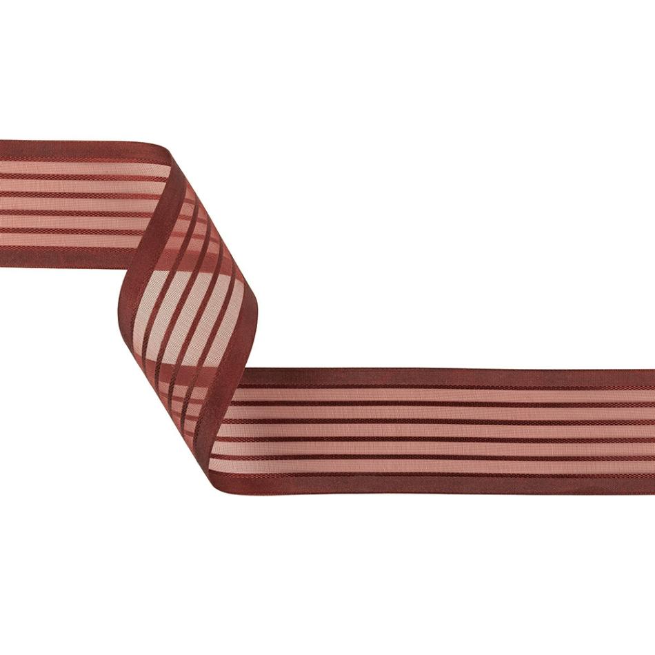 Sheer | Burgundy Striped Sheer Ribbon With Opaque Borders – 1.5" Ribbons Satin