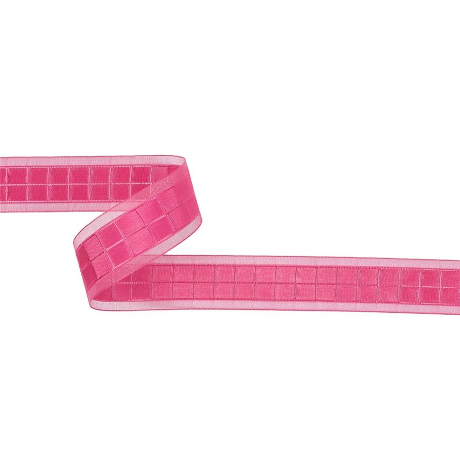 Sheer | Hot Pink Squares And Sheer Borders Ribbon – 1" Ribbons Sheer