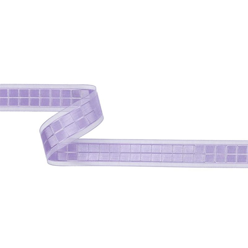 Sheer | Lilac Squares And Sheer Borders Ribbon – 1" Ribbons Sheer