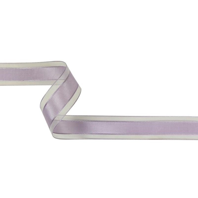 Sheer | Lilac Woven Ribbon With Sheer Organza Borders – 1" Ribbons Sheer