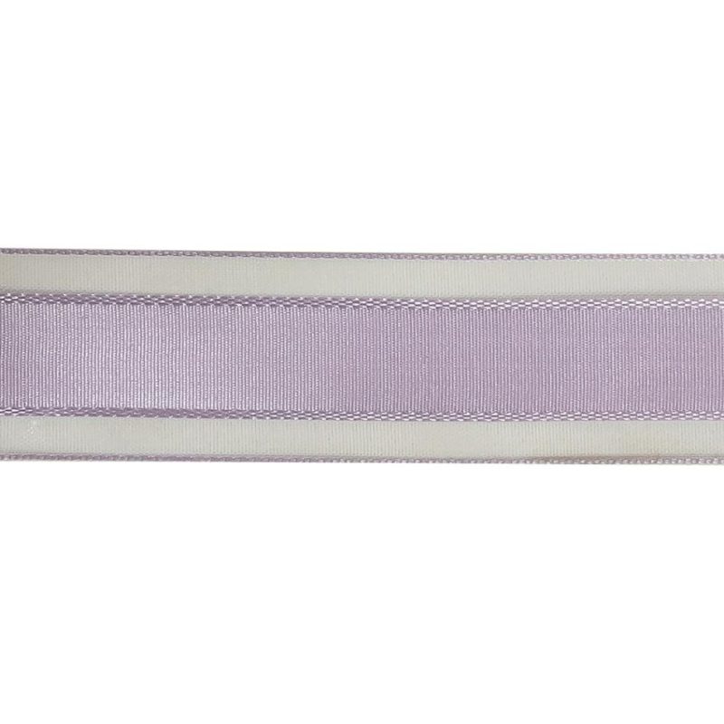 Sheer | Lilac Woven Ribbon With Sheer Organza Borders – 1" Ribbons Sheer