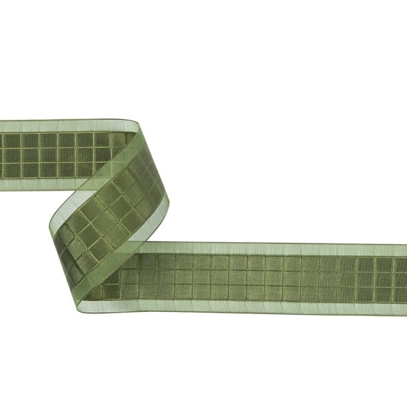 Sheer | Moss Squares And Sheer Borders Ribbon – 36Mm Ribbons Sheer