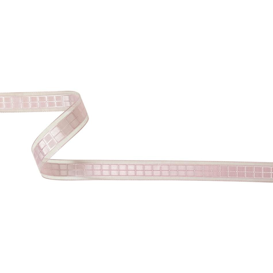 Sheer | Pale Pink Windowpane Checks And Sheer Borders Woven Ribbon – 0.625" Ribbons Sheer