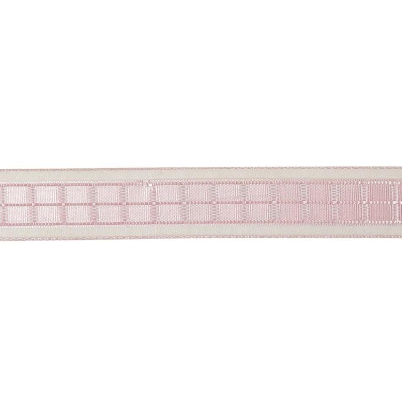 Sheer | Pale Pink Windowpane Checks And Sheer Borders Woven Ribbon – 0.625" Ribbons Sheer