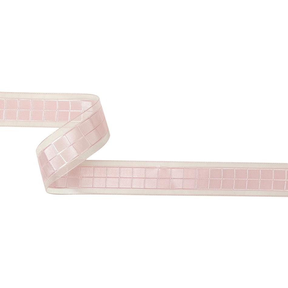 Sheer | Pale Pink Windowpane Checks And Sheer Borders Woven Ribbon – 1" Ribbons Sheer