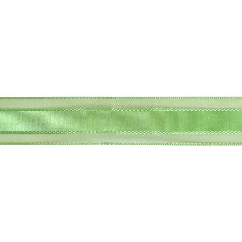 Sheer | Patina Green Woven Ribbon With Sheer Organza Borders – 0.75" Ribbons Patina Green