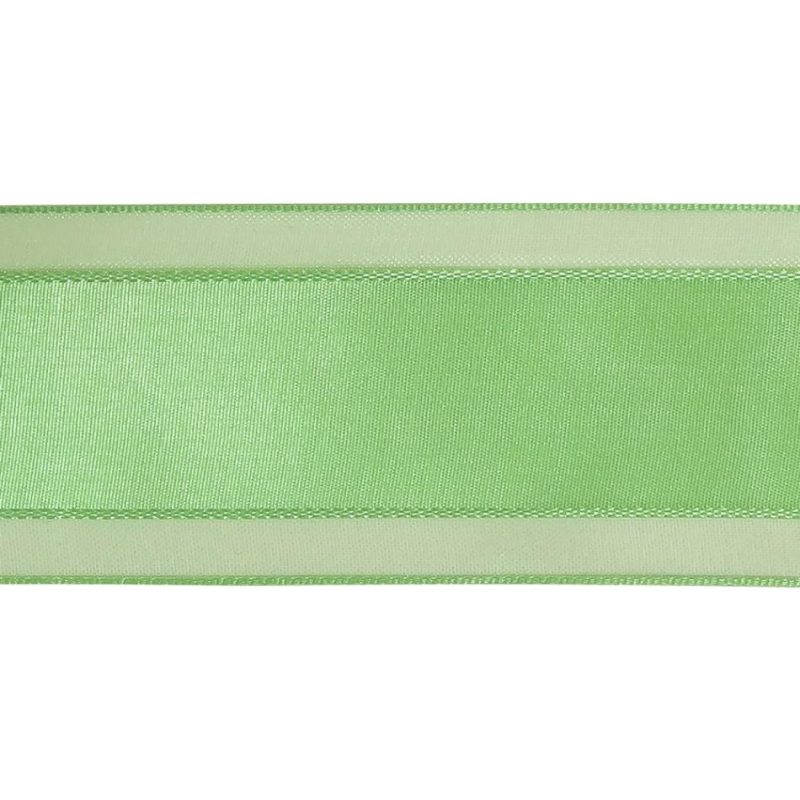 Sheer | Patina Green Woven Ribbon With Sheer Organza Borders – 1.5" Ribbons Patina Green