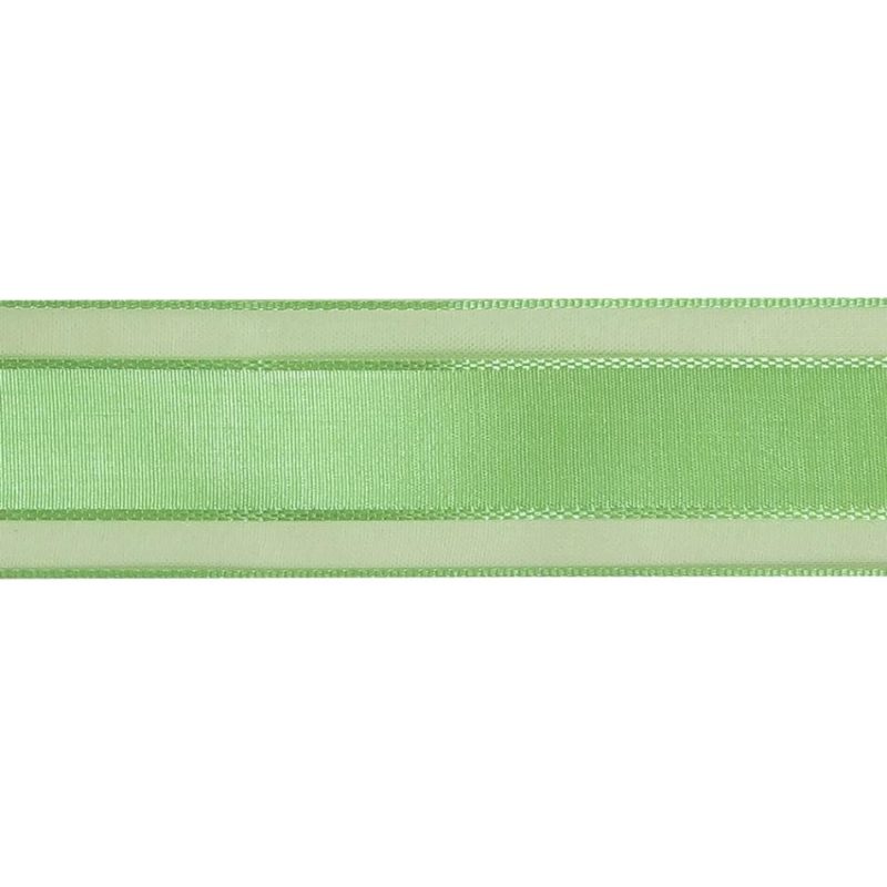 Sheer | Patina Green Woven Ribbon With Sheer Organza Borders – 1" Ribbons Patina Green