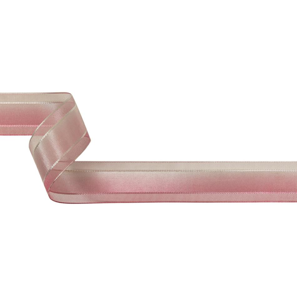 Sheer | Pink And White Ombre Woven Ribbon With Sheer Organza Borders – 1" Ribbons Primrose Pink