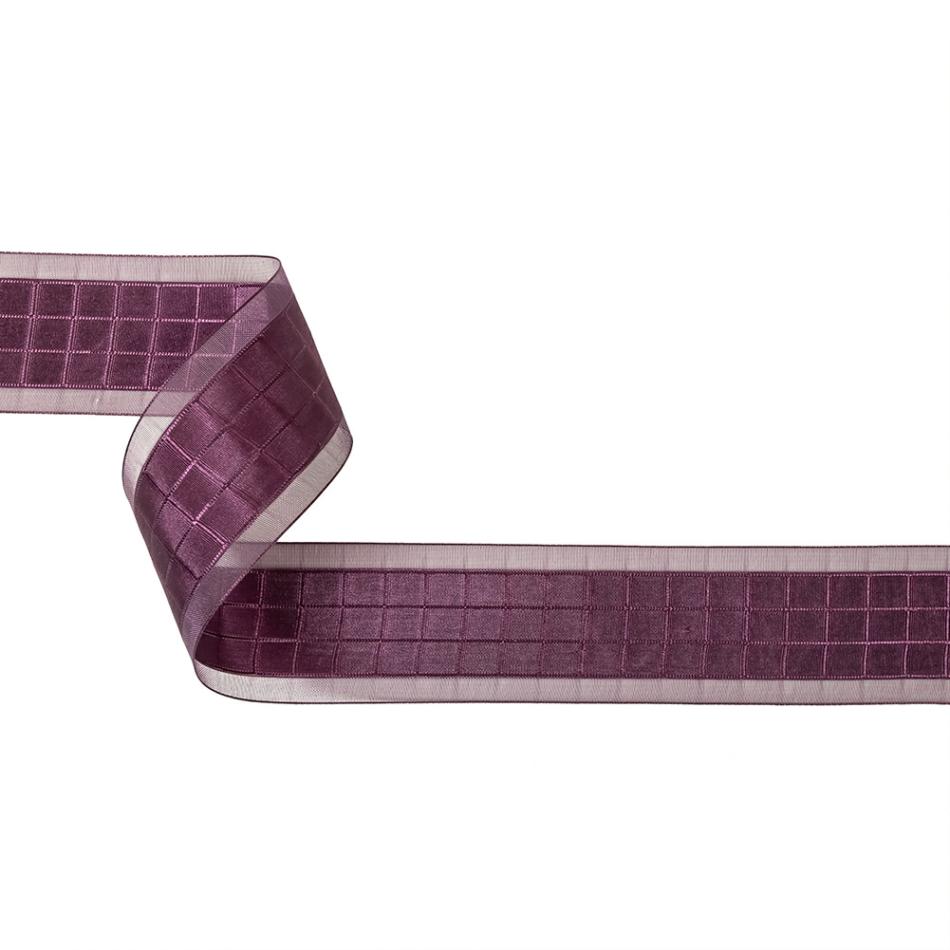 Sheer | Plum Windowpane Checks And Sheer Borders Woven Ribbon – 1.5" Ribbons Sheer