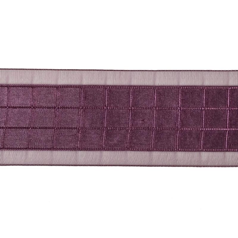 Sheer | Plum Windowpane Checks And Sheer Borders Woven Ribbon – 1.5" Ribbons Sheer