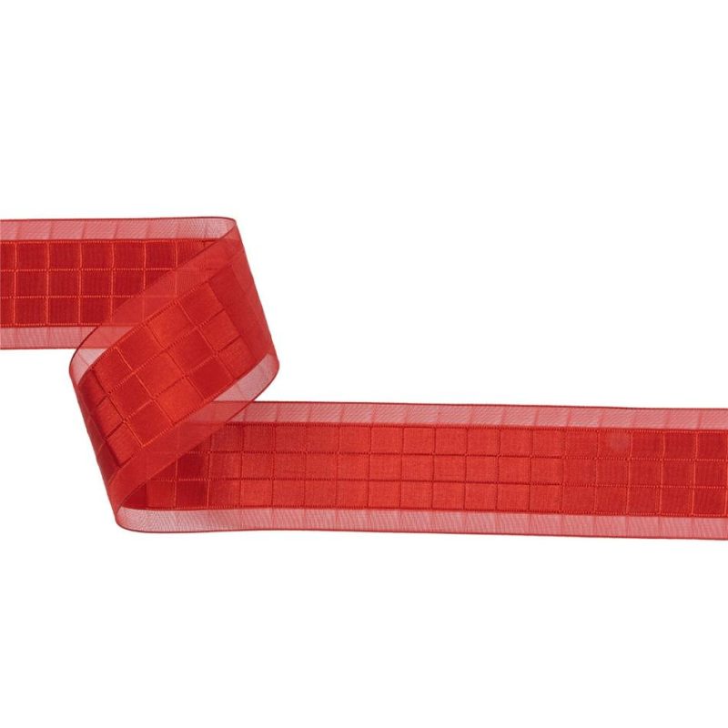 Sheer | Red Squares And Sheer Borders Ribbon – 36Mm Ribbons Sheer